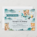 Search for aeroplane 1st birthday invitations Blue
