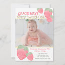 Search for sweet one strawberry birthday invitations Pink