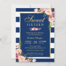 Search for navy blue floral sweet 16 invitations Pink