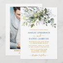 Search for dusty blue and gold wedding invitations Eucalyptus leaves
