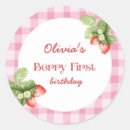 Search for retro pink gingham stickers 1st birthday
