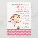 Search for girl monkey birthday invitations Polka