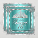 Search for teal and silver sweet 16 invitations Girly