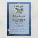 Search for love you to the moon baby shower invitations Blue