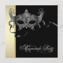 Search for gold masquerade party invitations Black
