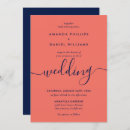 Search for navy blue and coral wedding invitations Simple