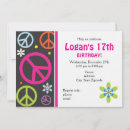 Search for peace sign birthday invitations Pink