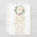 Search for pink first communion invitations Gold cross