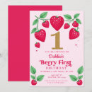 Search for strawberry 1st birthday invitations Red