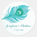 Search for peacock feather wedding stickers Watercolor