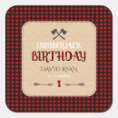 Search for lumberjack birthday stickers Red and black plaid