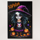 Search for witch on halloween puzzles Girl