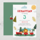 Search for train 3rd birthday invitations Green