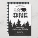 Search for buffalo plaid 1st birthday invitations Wild one