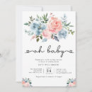 Search for pink blue flowers baby shower invitations Watercolor floral