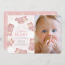 Search for beary 1st birthday invitations Pink