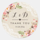 Search for burlap and lace wedding stickers Thank you
