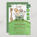 Search for wild one safari animals baby shower invitations Wildlife wilderness botanical forest
