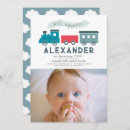 Search for boys train 1st birthday invitations All aboard