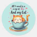 Search for cute kawaii cat stickers Tea lover