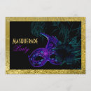 Search for blue and gold masquerade party invitations Black