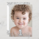 Search for silver 1st birthday invitations Glitter