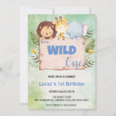 Search for jungle animals 1st birthday invitations Watercolor