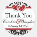 Search for black white red damask wedding stickers Thank you