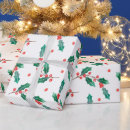 Search for holly and berries wrapping paper Green