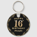 Search for sweet 16 key rings Black and gold