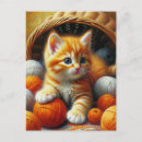 Search for kitten with yarn postcards Cat