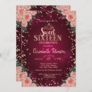 Search for burgundy and gold sweet 16 invitations Floral