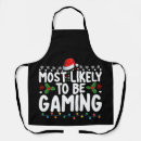 Search for video game aprons Santa