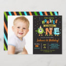 Search for little monster 1st birthday invitations Party