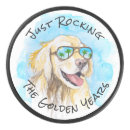 Search for golden hockey pucks Dog