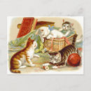 Search for kitten with yarn postcards Vintage