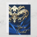 Search for blue and gold masquerade party invitations Mardi gras