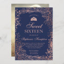 Search for navy blue floral sweet 16 invitations Chic