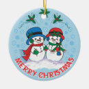 Search for snowman couple christmas tree decorations Holly and berries