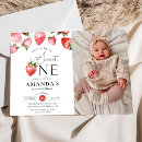 Search for strawberry 1st birthday invitations Modern typography
