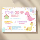 Search for dinosaur joint birthday invitations Stomp chomp roar