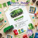 Search for trash truck birthday invitations Green garbage truck