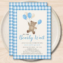 Search for blue teddy bear baby shower invitations Modern script calligraphy typography