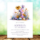 Search for flower 1st birthday invitations Purple