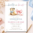Search for boots or bows gender reveal invitations Pink or blue