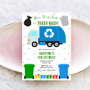 Search for trash truck birthday invitations Green garbage truck