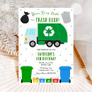 Search for trash truck birthday invitations Green garbage truck