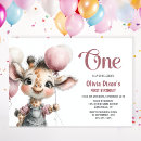 Search for giraffe 1st birthday invitations Pink