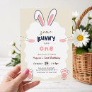 Search for some bunny is turning 1 invitations Watercolor
