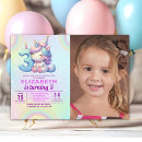 Search for unicorn 3rd birthday invitations For her